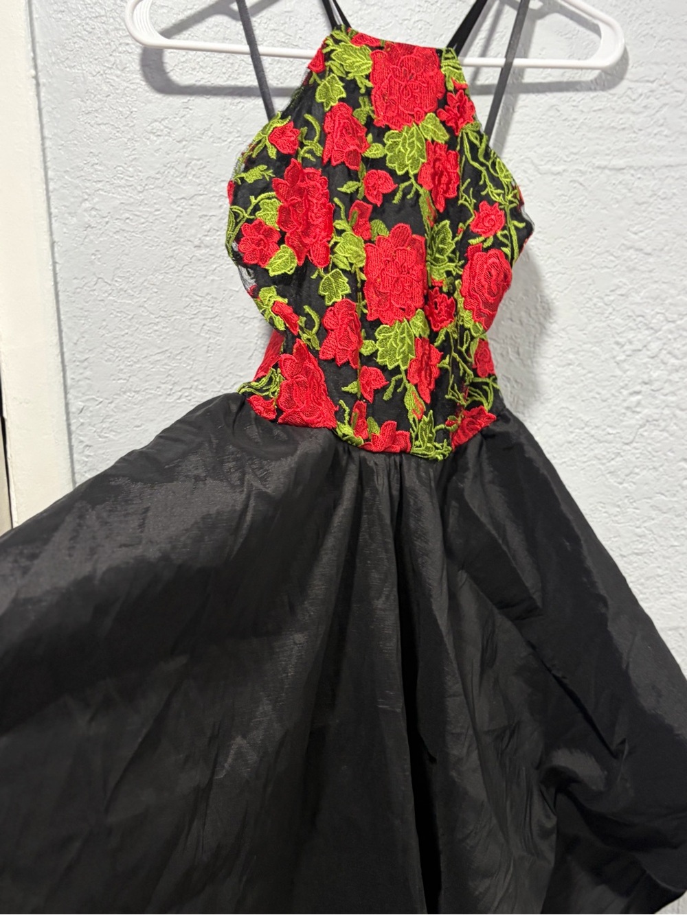 bebe Black High-Low Dress with Red Rose Embroidered Bodice - Picture 2 of 10